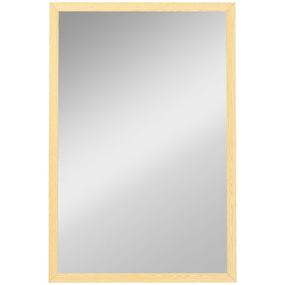 Wall Bathroom Mirror, 60 x 40 cm Wall-Mounted Mirror for Living Room, Bedroom, Hallway, Natural Wood Finish