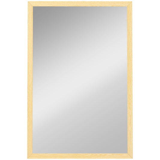 Wall Bathroom Mirror, 60 x 40 cm Wall-Mounted Mirror for Living Room, Bedroom, Hallway, Natural Wood Finish