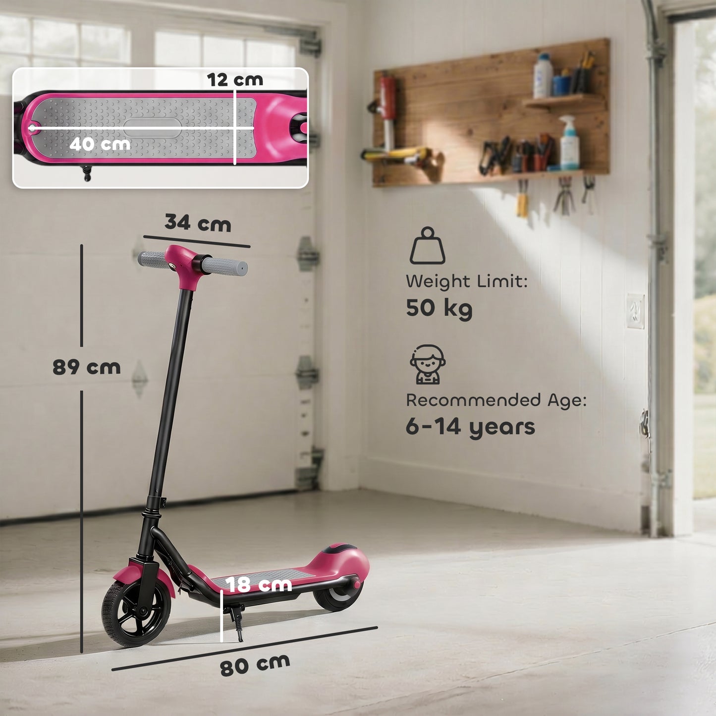 Electric Scooter for Kids, with LED Display, Pink