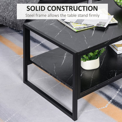 Coffee Table, Two-Tier Faux Marble Effect Centre Table with Metal Frame and Storage Shelf for Living Room, 106 x 50 x 45cm
