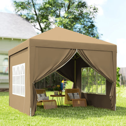 3x3(m) Pop-Up Gazebo, with Curtain Walls and Windows, Khaki