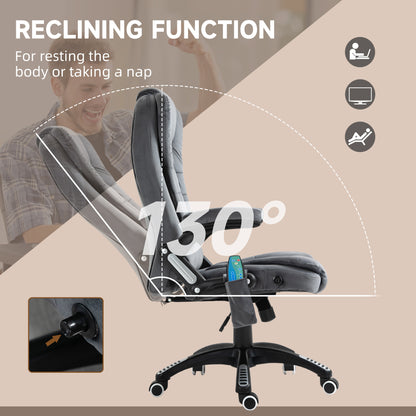 Massage Recliner Chair Heated Office Chair with Six Massage Points Velvet-Feel Fabric 360° Swivel Wheels Grey
