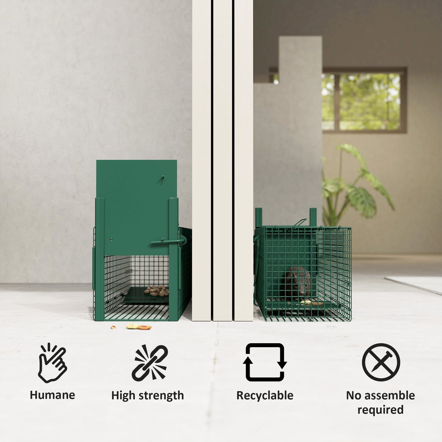 Metal Rat Trap with Single Door, for Small Animals, Dark Green