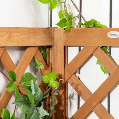 Wooden Planter with Corner Trellis, Freestanding Raised Garden Bed with Drainage Bottom, Outdoor Planter Box, Brown
