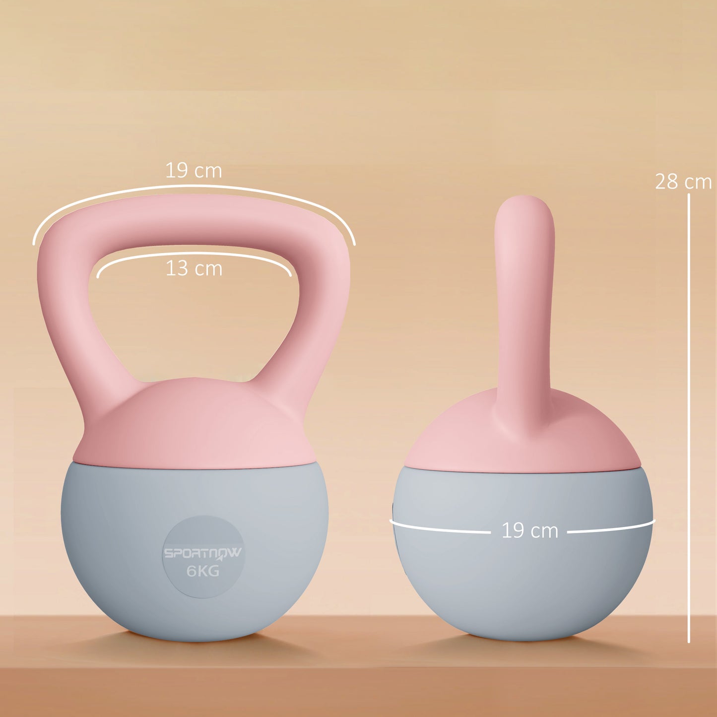 6KG Soft Kettlebell, Kettlebell with Non-Slip Handle for Home Gym, Weight Lifting, Strength Training, Pink/Grey