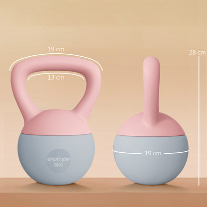 6KG Soft Kettlebell, Kettlebell with Non-Slip Handle for Home Gym, Weight Lifting, Strength Training, Pink/Grey