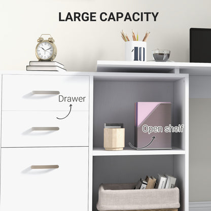 L Shaped Computer Desk, Reversible Home Office Desk with Drawers, File Cabinet and Storage Shelves, Study Table