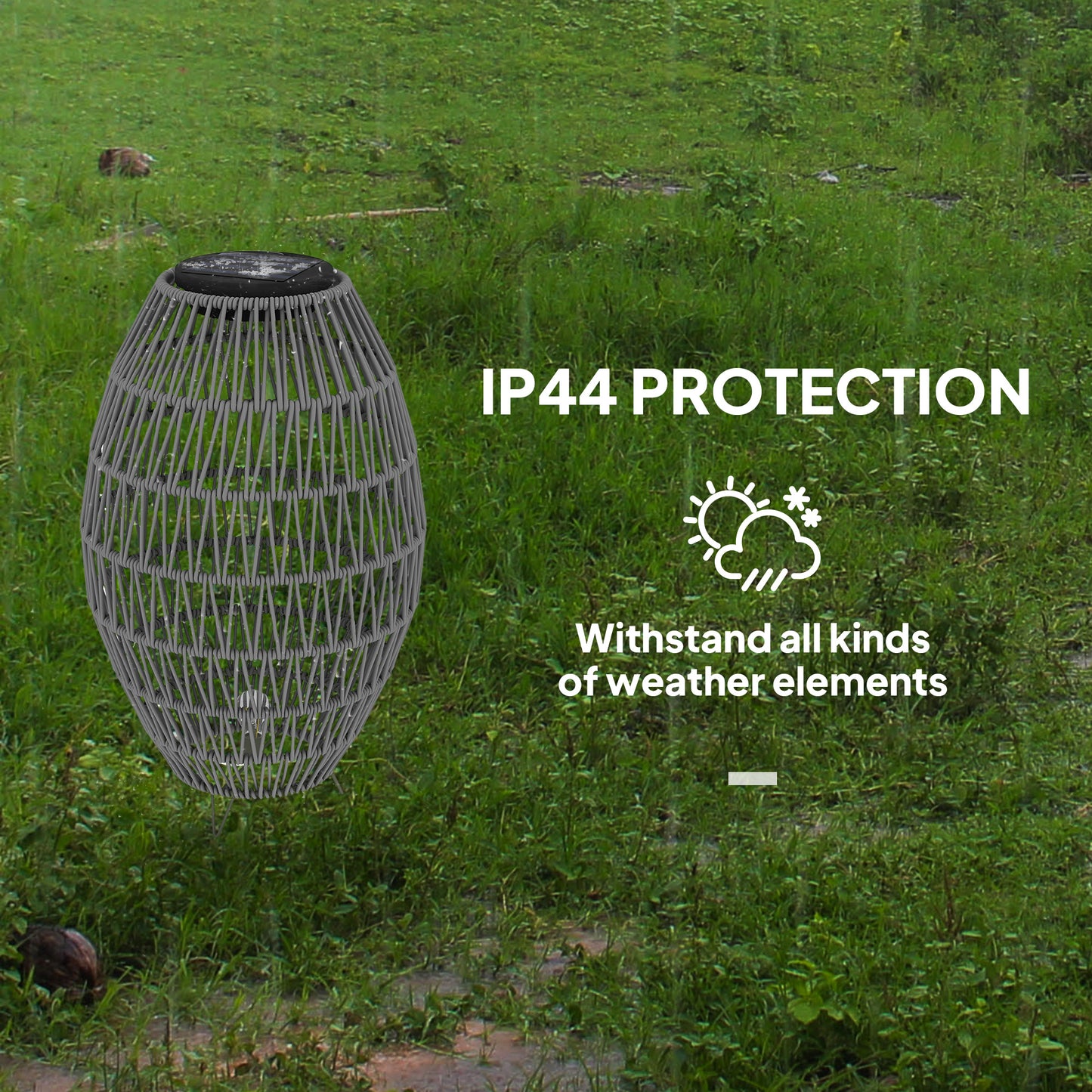 Rattan Solar Lamp, Garden Solar Lantern with Auto On/Off Light, IP44 Waterproof, Decorative Outdoor Rattan Lamp for Porch