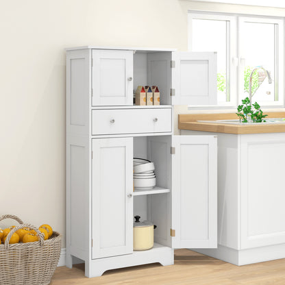 Multi-Storage Freestanding Kitchen Cabinet with Adjustable Lower Shelf - White