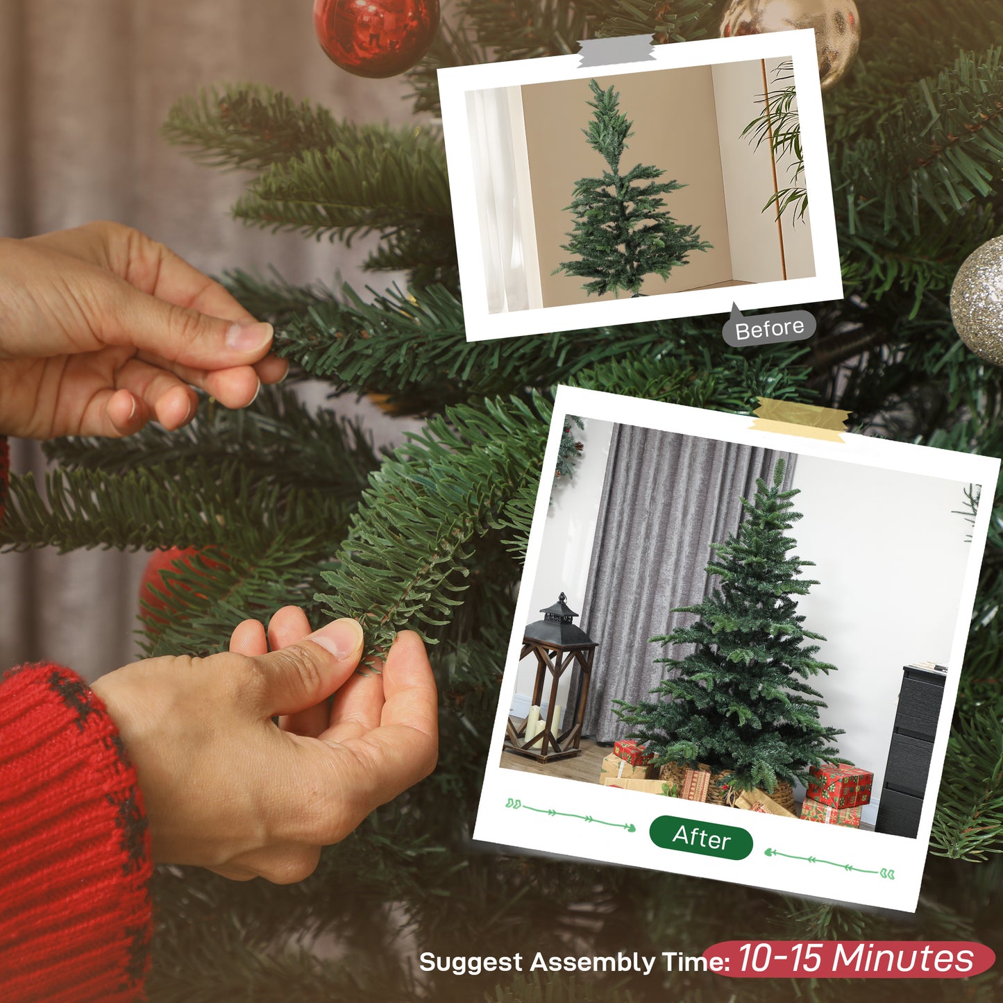 5ft Artificial Christmas Tree with Realistic Branches, Easy Assembly - Green