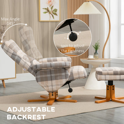 Linen Swivel Recliner Chair with Footstool, Wooden Base and Storage for Living Room, Multicolour