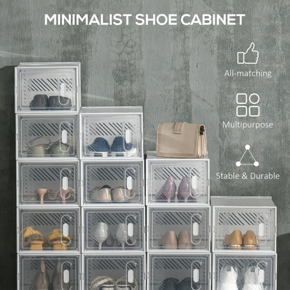 18PCS Clear Shoe Box, Plastic Stackable Shoe Storage Box for UK/EU Size up to 8.5/43 with Magnetic Door for Women/Men