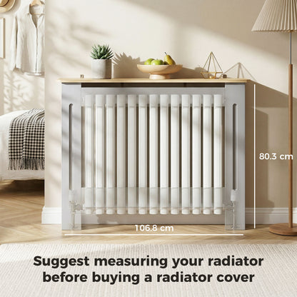 Slatted Radiator Cover, Painted Cabinet with Line Grill Design, 112L × 19W × 81H cm, Grey