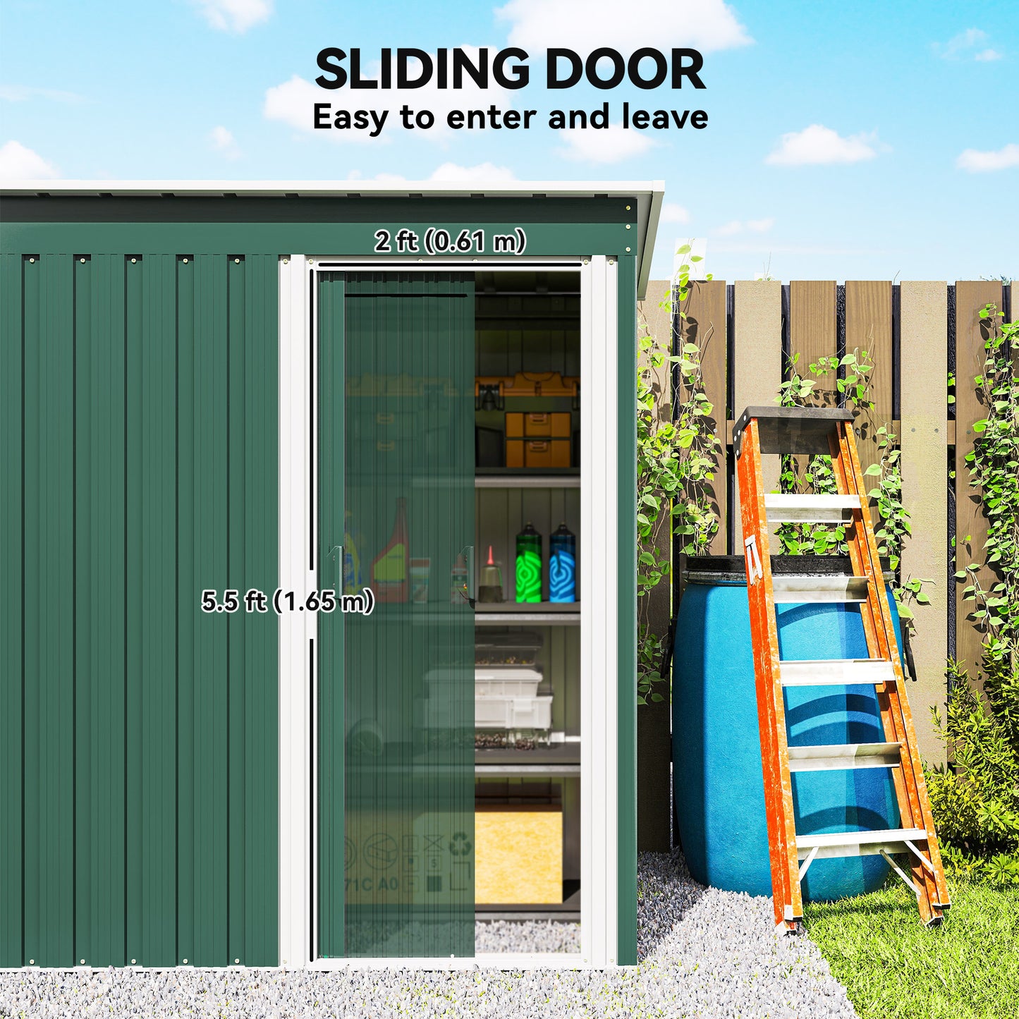 5 x 3ft Garden Storage Shed with Sliding Door and Sloped Roof Outdoor Equipment Tool, Green