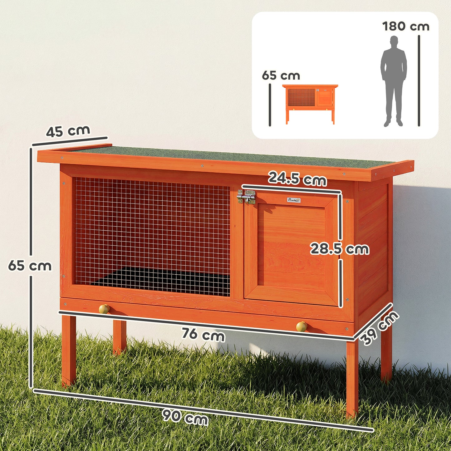 Wooden Rabbit Hutch, Guinea Pig Hutch with Asphalt Roof, Outdoor Elevated Bunny House for Rabbits, Chinchillas