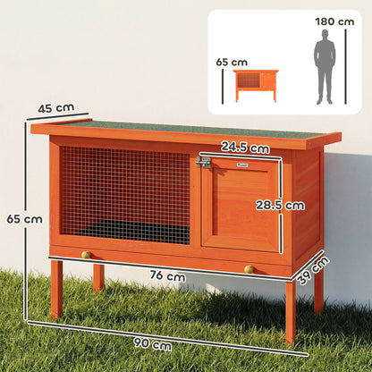 Wooden Rabbit Hutch, Guinea Pig Hutch with Asphalt Roof, Outdoor Elevated Bunny House for Rabbits, Chinchillas