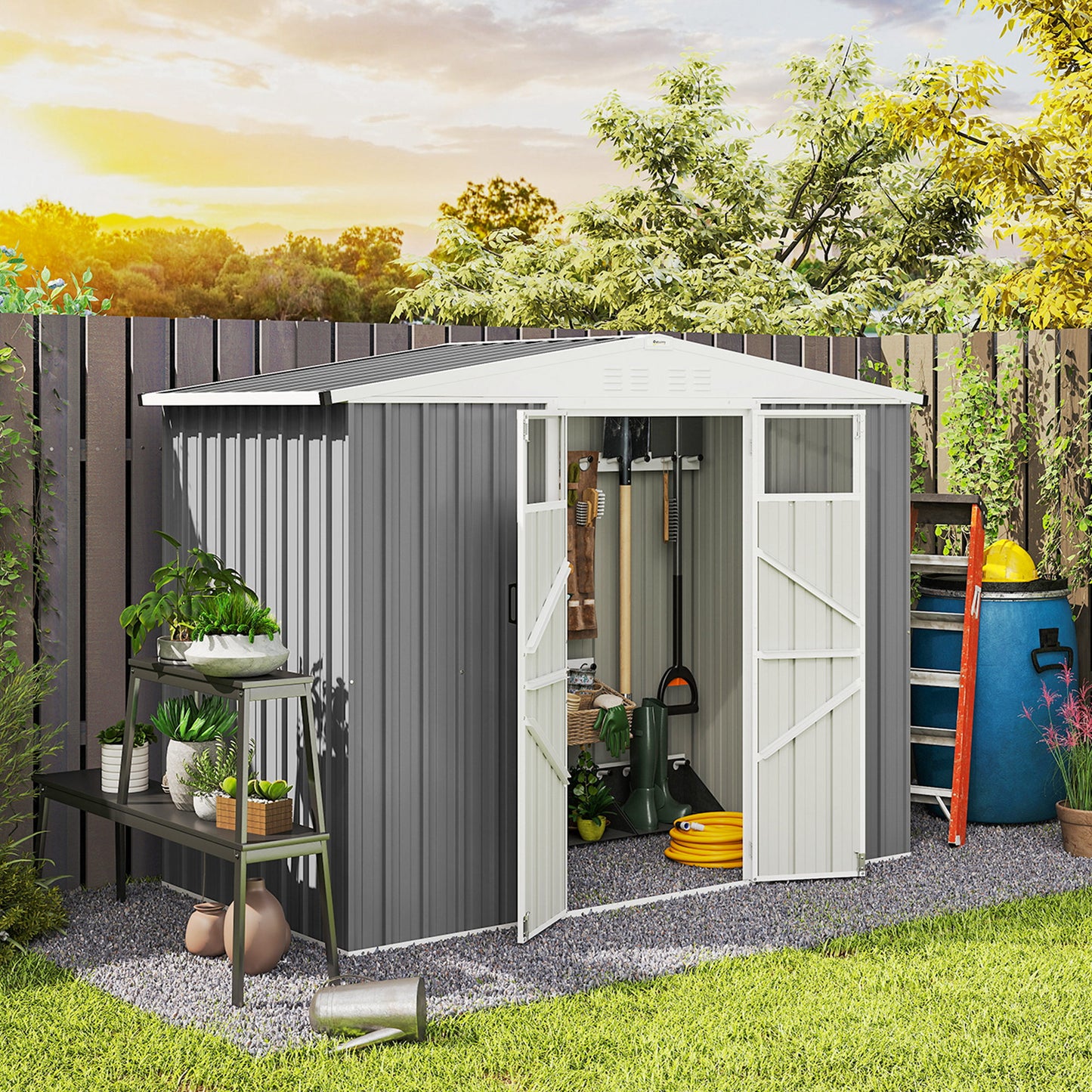8 x 4 ft Metal Garden Shed, Garden Storage Shed with Window, 4 Vents and Lockable Door