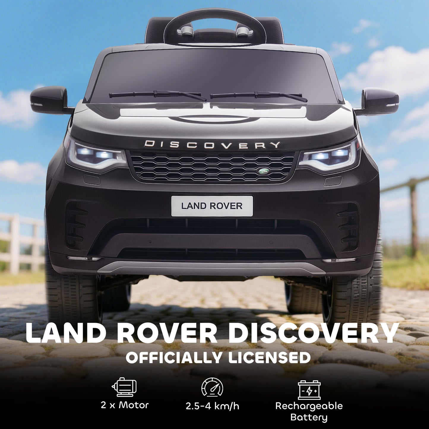 Land Rover Discovery Licensed 12V Kids Electric Car with Remote, 4 Wheel Suspension, Slow Start, Lights, Music, Black