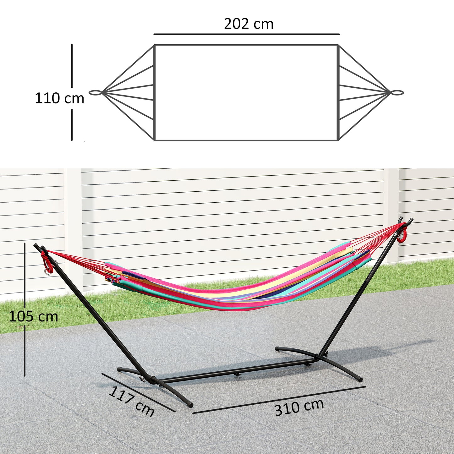 298 x 117cm Hammock with Stand Camping Hammock with Portable Carrying Bag, Adjustable Height, 120kg Load Capacity