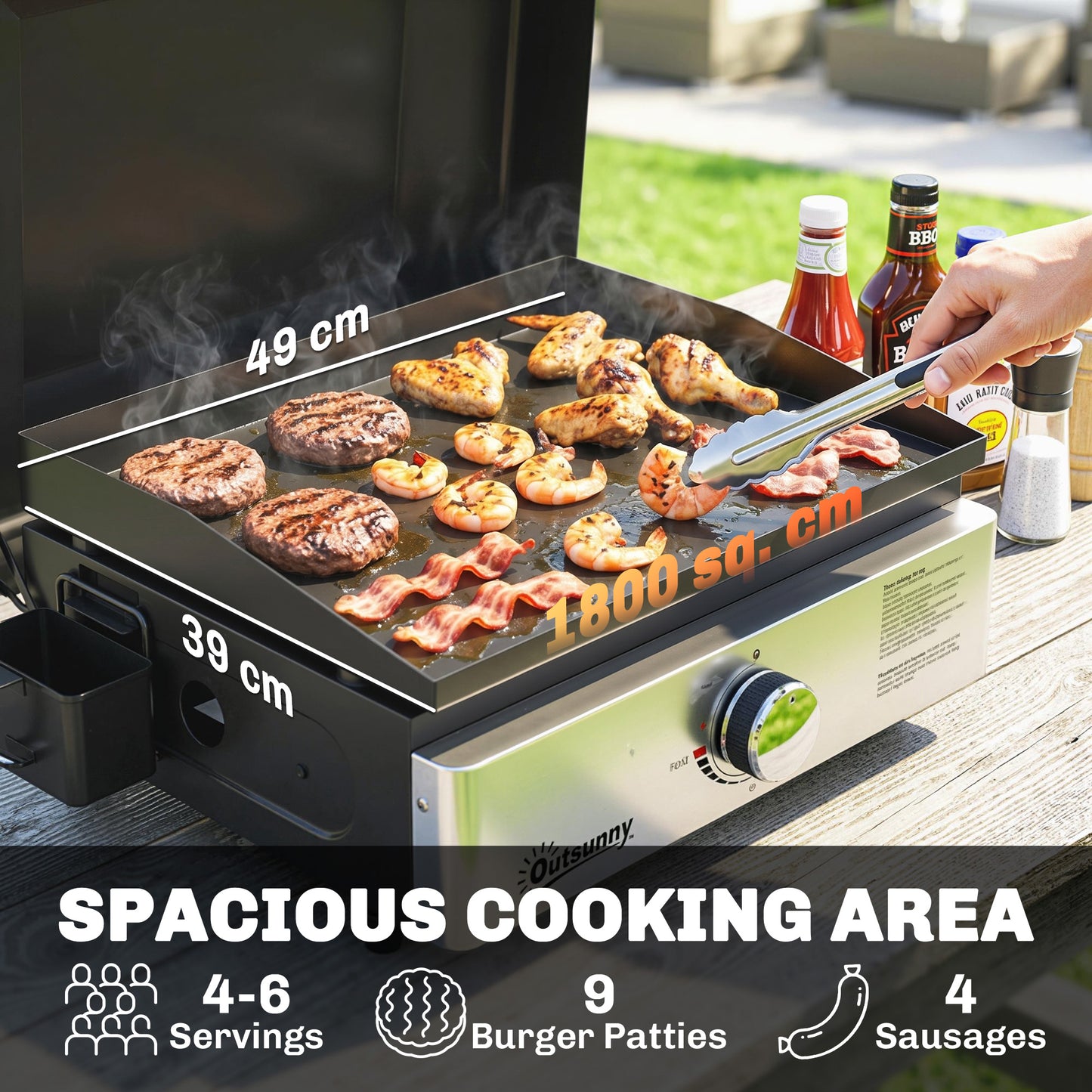 Grill Griddle, Portable Gas Plancha, 3.5 kW, Tabletop Gas BBQ with Grease Cup for Camping Picnic Patios, Black
