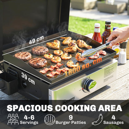 Grill Griddle, Portable Gas Plancha, 3.5 kW, Tabletop Gas BBQ with Grease Cup for Camping Picnic Patios, Black