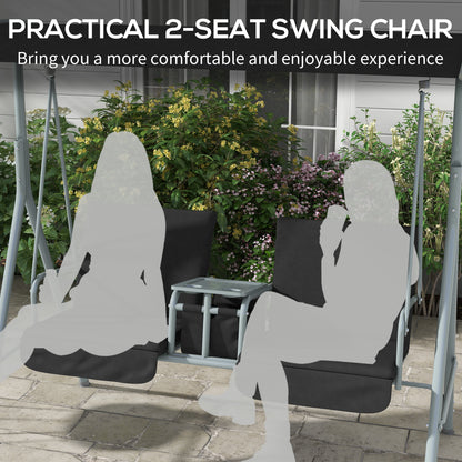 2 Seater Garden Swing Chair, Patio Swing Seat w/ Tilting Canopy, Double Padded Seats