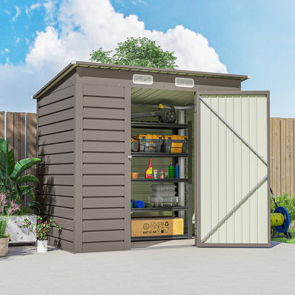 4 x 6ft Galvanised Metal Garden Shed, with Locking Door - Grey