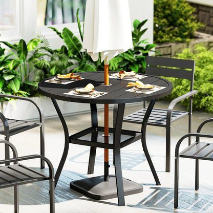 90 cm Garden Dining Table with 4-5 cm Parasol Hole, Round Outdoor Dining Table, Steel Garden Table