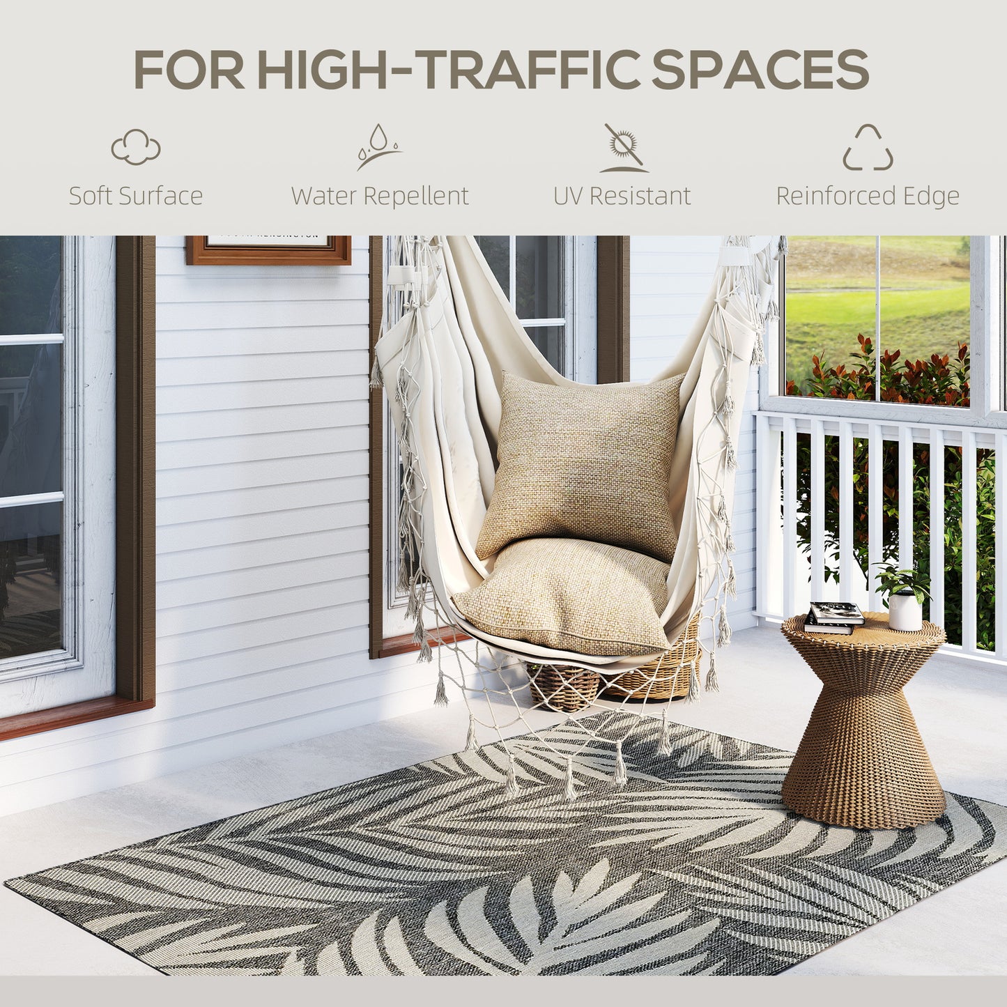 UV Resistant Indoor & Outdoor Area Rug, Easy-Cleaning Machine Washable Rug for Patio, Garden, Kitchen