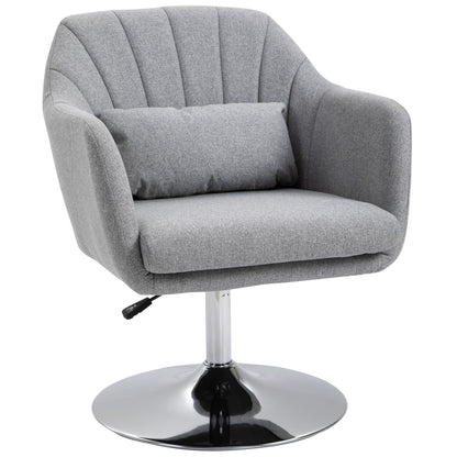 Swivel Accent Chair, Linen Fabric Tub Vanity Chair, Modern Armchair with Adjustable Height and Lumbar Support for Living Room