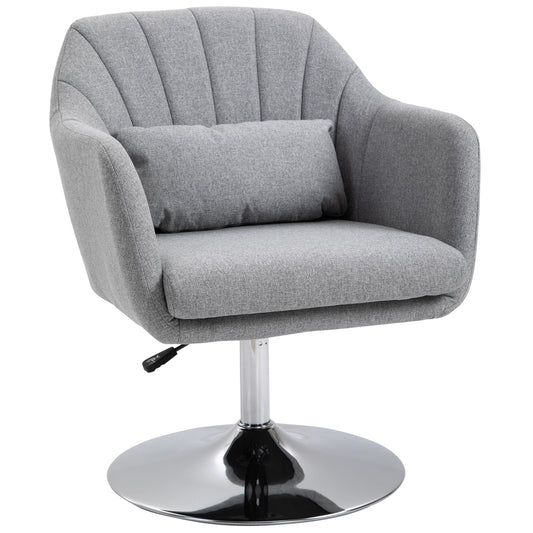 Swivel Accent Chair, Linen Fabric Tub Vanity Chair, Modern Armchair with Adjustable Height and Lumbar Support for Living Room