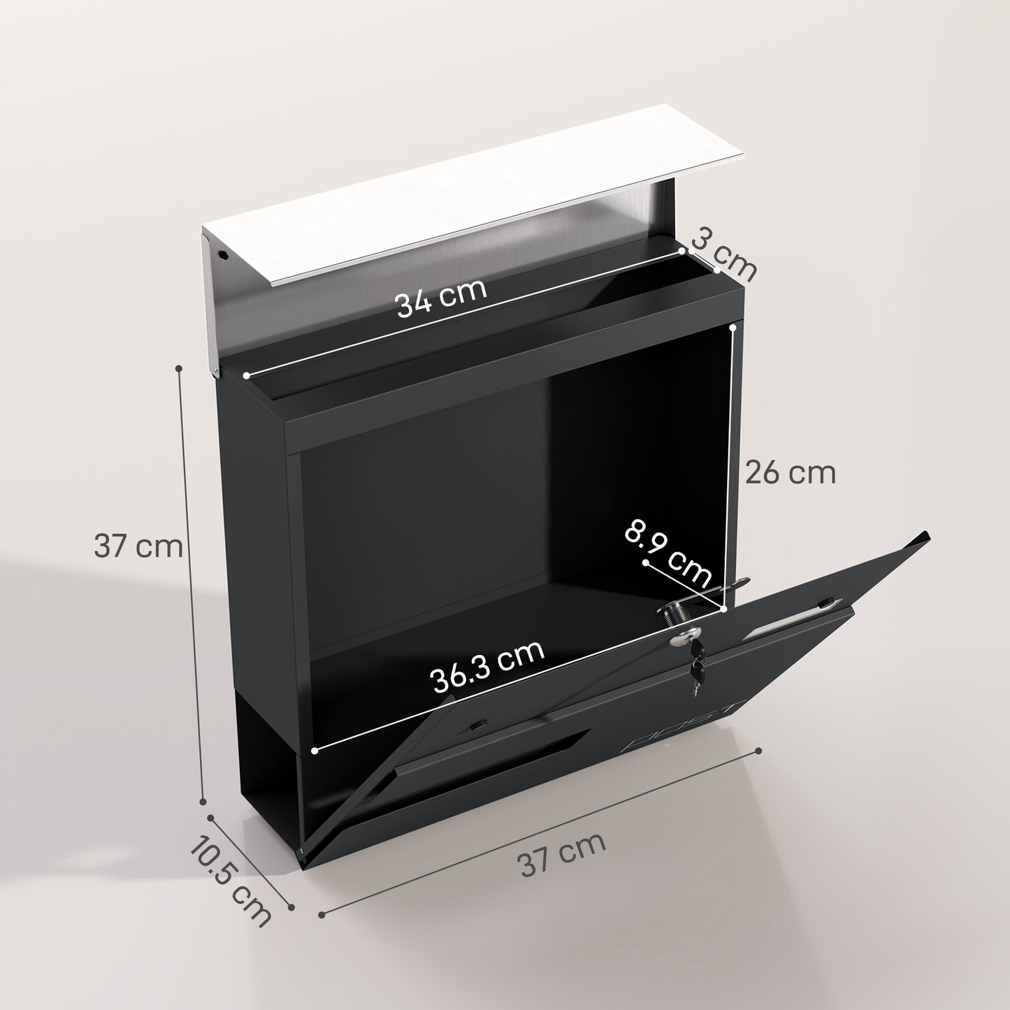 Locking Galvanised Steel Letterbox - Charcoal Grey/Black