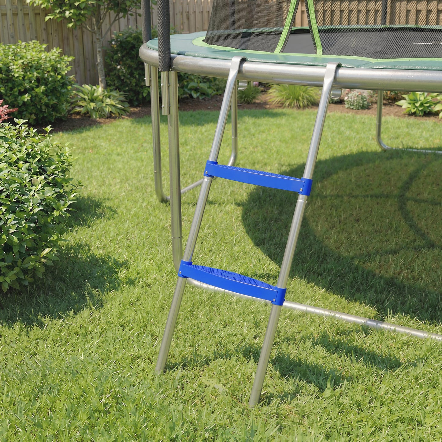 Trampoline Ladder, 2-Steps with Horizontal Wide Steps, Universal Hook, Galvanised Steel Frame, 150kg Load Capacity