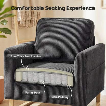 Accent Chair with Pocket Spring, Modern Industrial Armchair with Metal Legs for Livingroom Dark Grey