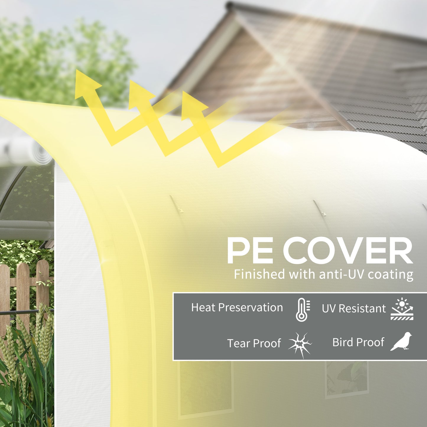 296 x 196cm Steel Frame Polytunnel Greenhouse - White