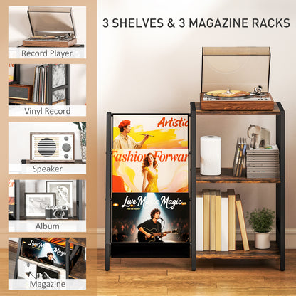 3-Tier Record Player Stand, End Table for Living Room, Bedroom - Rustic Brown