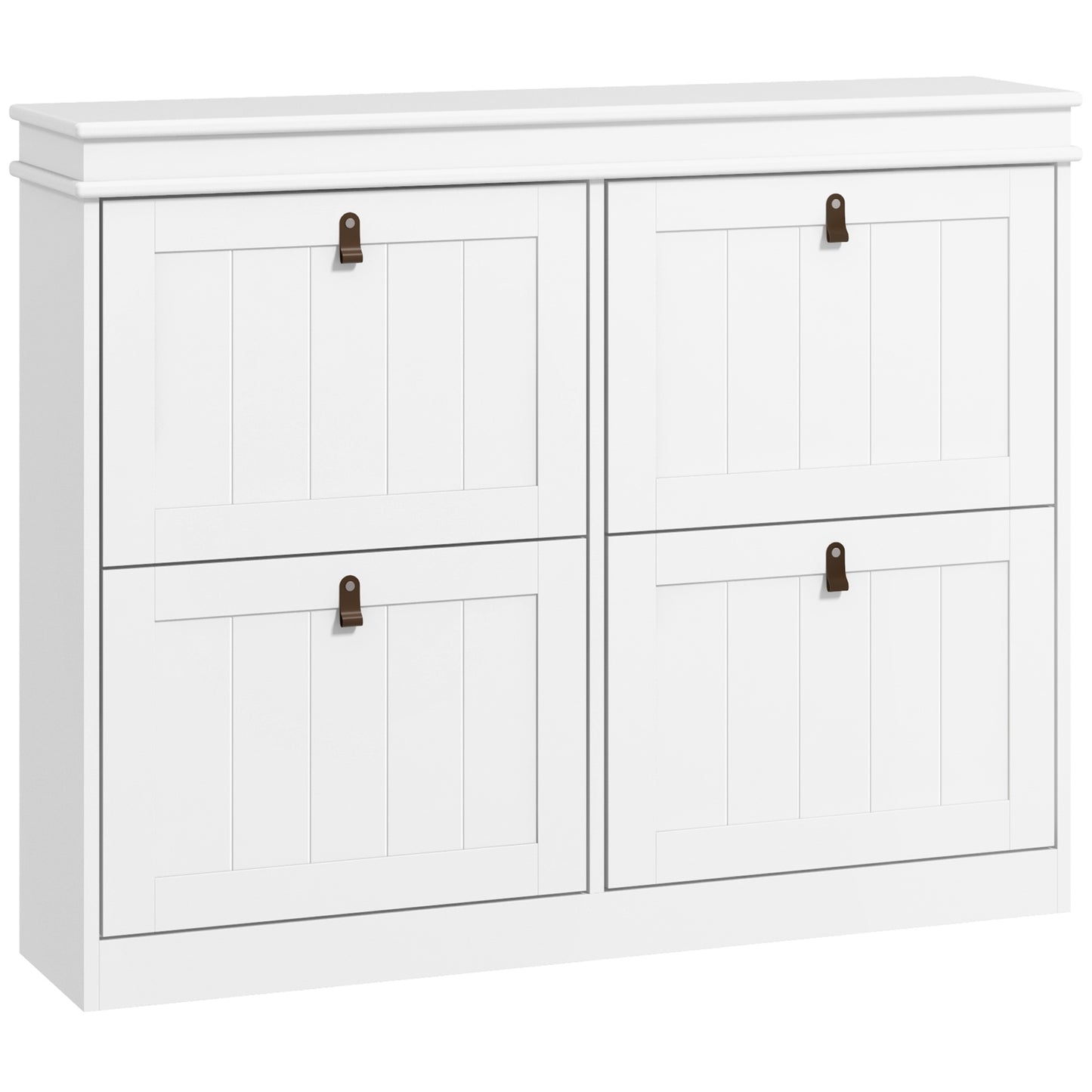 Slim Shoe Cabinet, Shoe Cabinet with 4 Drop-Down Drawers, 105W x 24D x 82.5H cm, White
