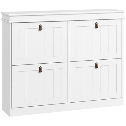 Slim Shoe Cabinet, Shoe Cabinet with 4 Drop-Down Drawers, 105W x 24D x 82.5H cm, White