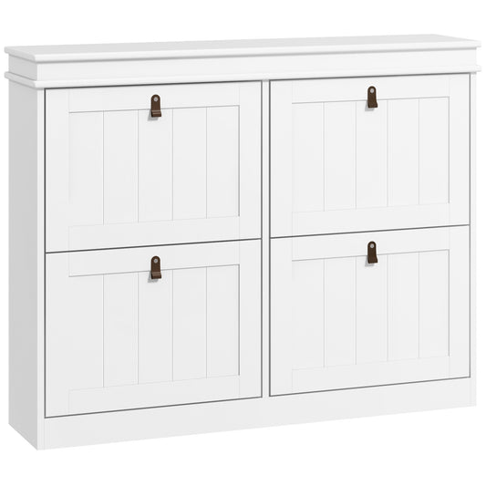 Slim Shoe Cabinet, Shoe Cabinet with 4 Drop-Down Drawers, 105W x 24D x 82.5H cm, White