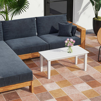 Outdoor Garden Coffee Table, HDPE All-Weather Rectangular Outdoor Garden Table with Slatted Tabletop for Patio, Balcony
