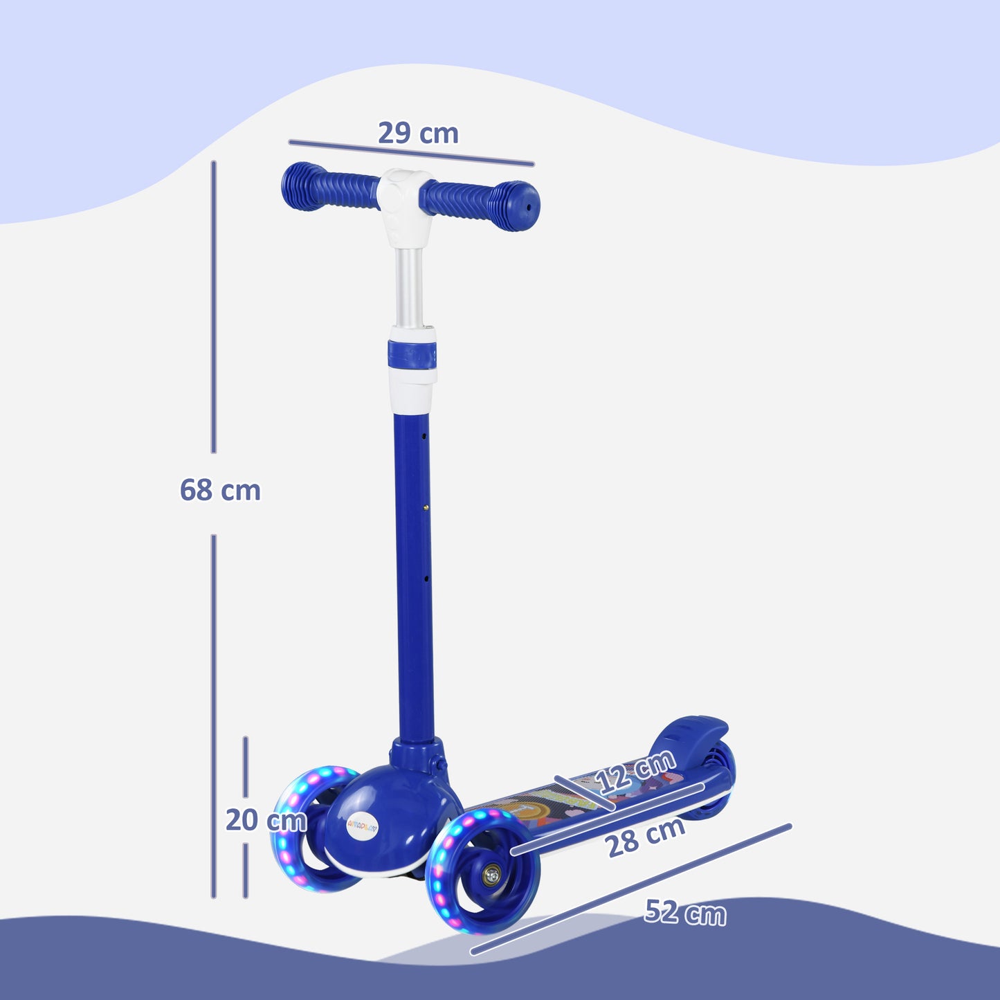 Kids 3 Wheel Scooter for 2-6 Years Old w/ Adjustable Height, LED Light, TPE Handlebar, Blue