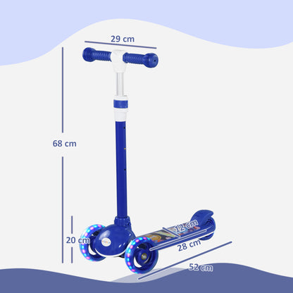 Kids 3 Wheel Scooter for 2-6 Years Old w/ Adjustable Height, LED Light, TPE Handlebar, Blue