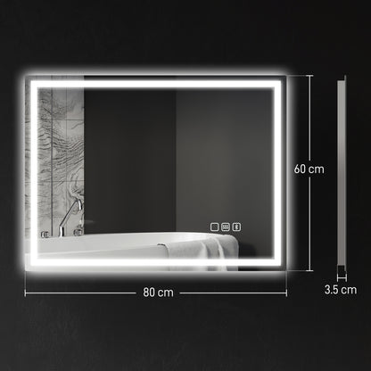 60 x 80 cm Anti-Fog LED Bathroom Mirror, with Bluetooth - Silver Tone
