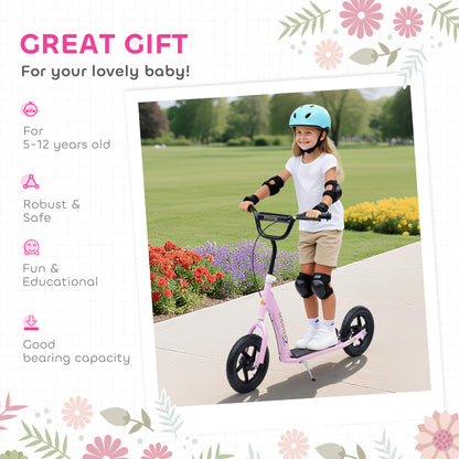 Kids Scooter Kick Scooter, with 12" EVA Tyres, Rear Brake, Big Wheels Scooter for 5-12 Years , Pink