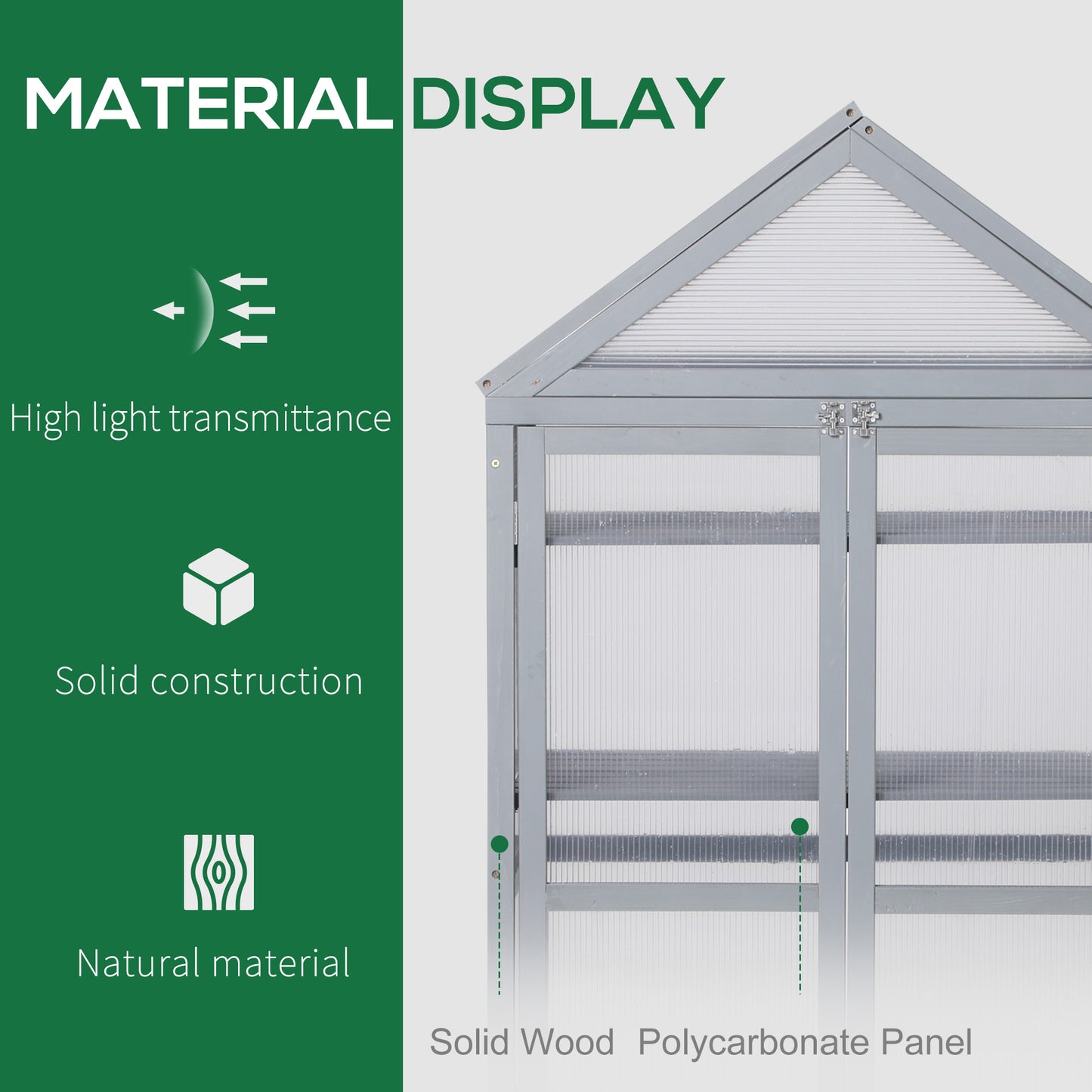 Garden Cold Frame Polycarbonate Greenhouse with Adjustable Shelves, Double Doors, Openable Top Covers