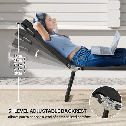 Garden Sun Lounger, with Five-Position Back - Black