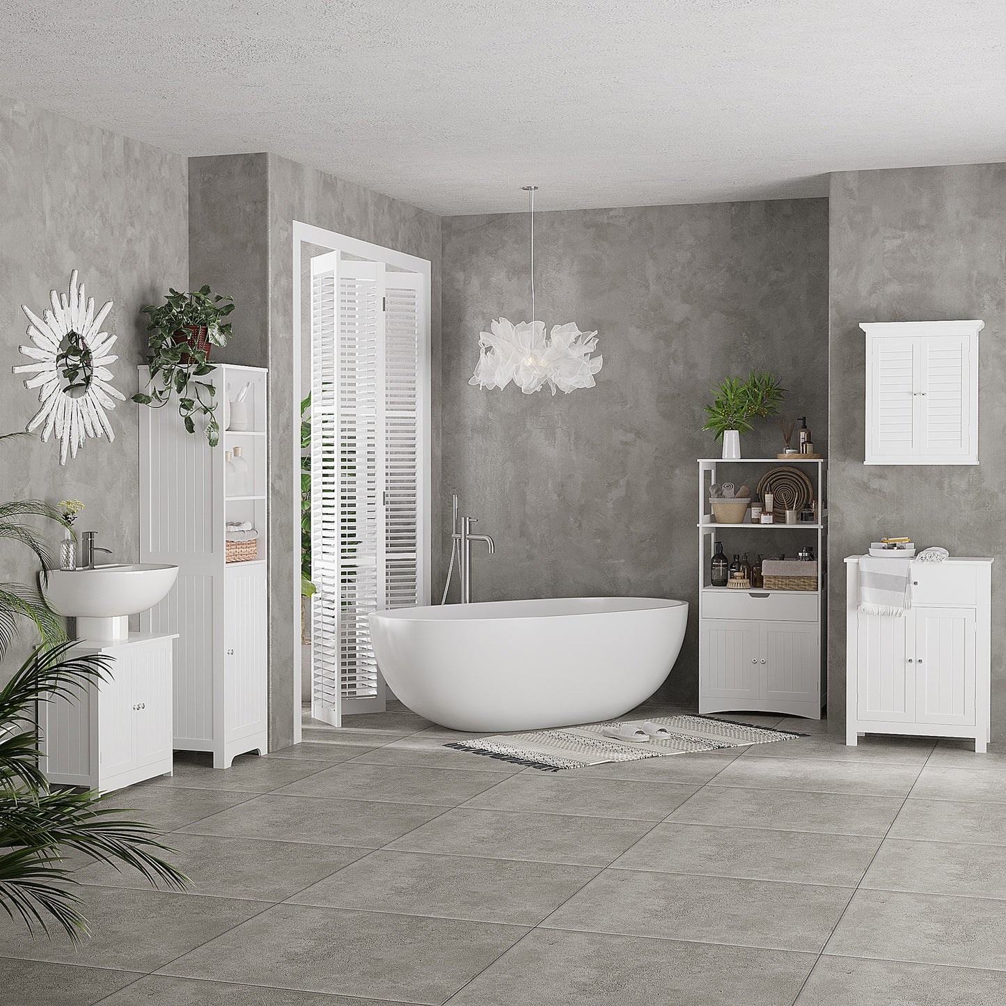 Under Sink Bathroom Storage Cabinet 2 Layers Vanity Unit Wooden - White