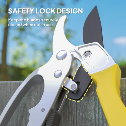 Garden Secateurs, Pruning Shears Heavy Duty with Sharp SK5 Blade, Bypass Pruners with Safety Lock, 8", Yellow