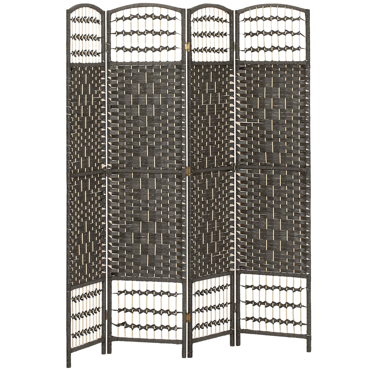 4 Panel Folding Privacy Screen, Room Divider with Pine Wood Frame for Living Room and Office, Dark Grey