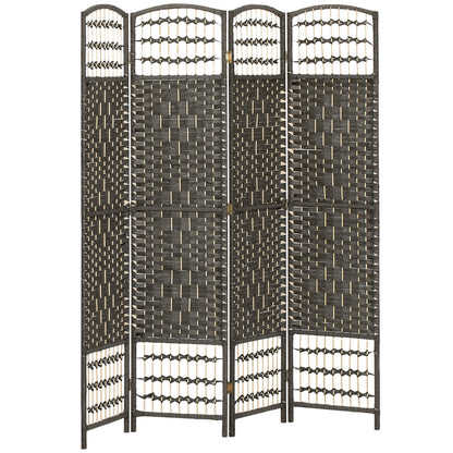 4 Panel Folding Privacy Screen, Room Divider with Pine Wood Frame for Living Room and Office, Dark Grey